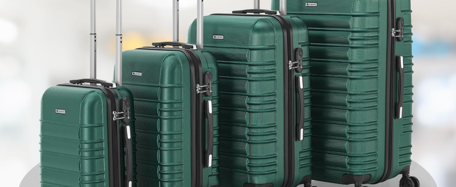 Набір валіз Juskys® з жорстким корпусом (4 шт.) - з кодовим замком, тихими 360° колесами, телескопічною ручкою, легкий, зелений
