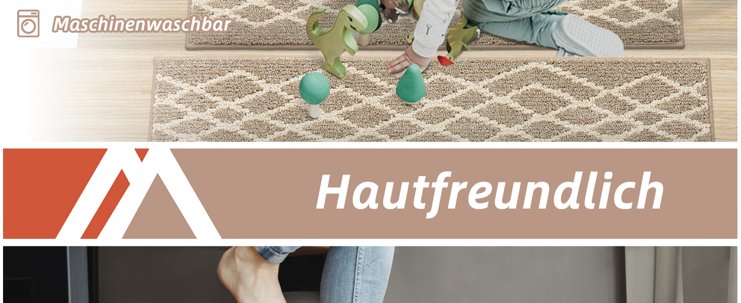 Ковзаючі сходинки для дому COSY HOMEER, 15 шт. (70 x 22 см), антиковзаючі, самоклеючі, машинне прання, 100% поліестер, TPE-підкладка, ідеально для дітей, літніх людей та домашніх тварин, бежевий ромбік