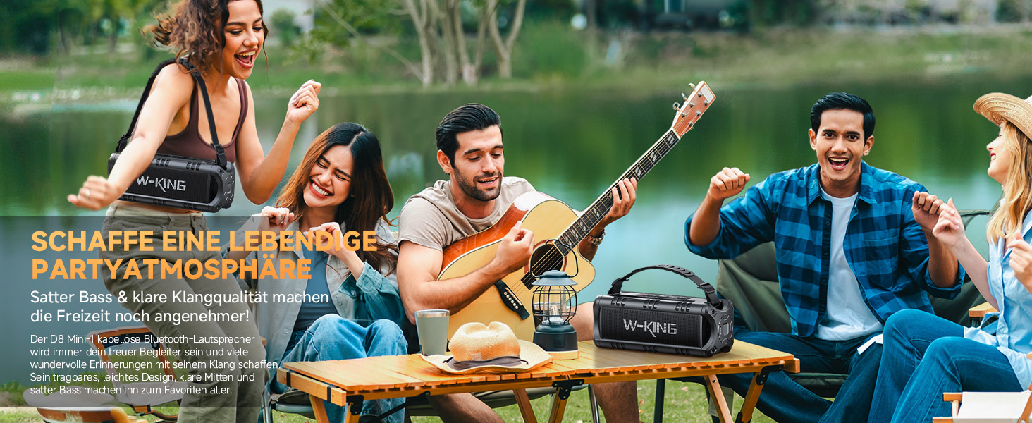 W-KING Bluetooth колонки: портативна, водонепроникна (IPX6), 60W, 24 години роботи, TF карта, USB, AUX, чорний