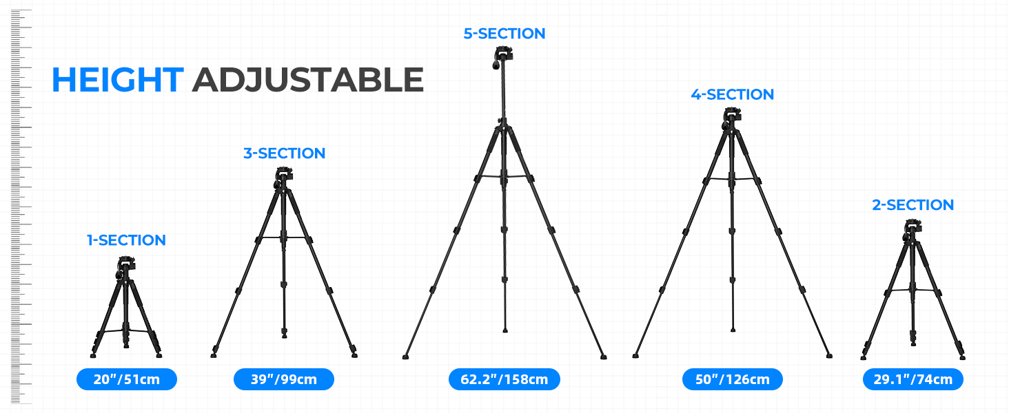 Штатив AMBITFUL 157.5 см, чорний, професійний, алюмінієвий, знімний, для фото- та відеозйомки (камера, DSLR, смартфон, екшн-камера, телескоп)