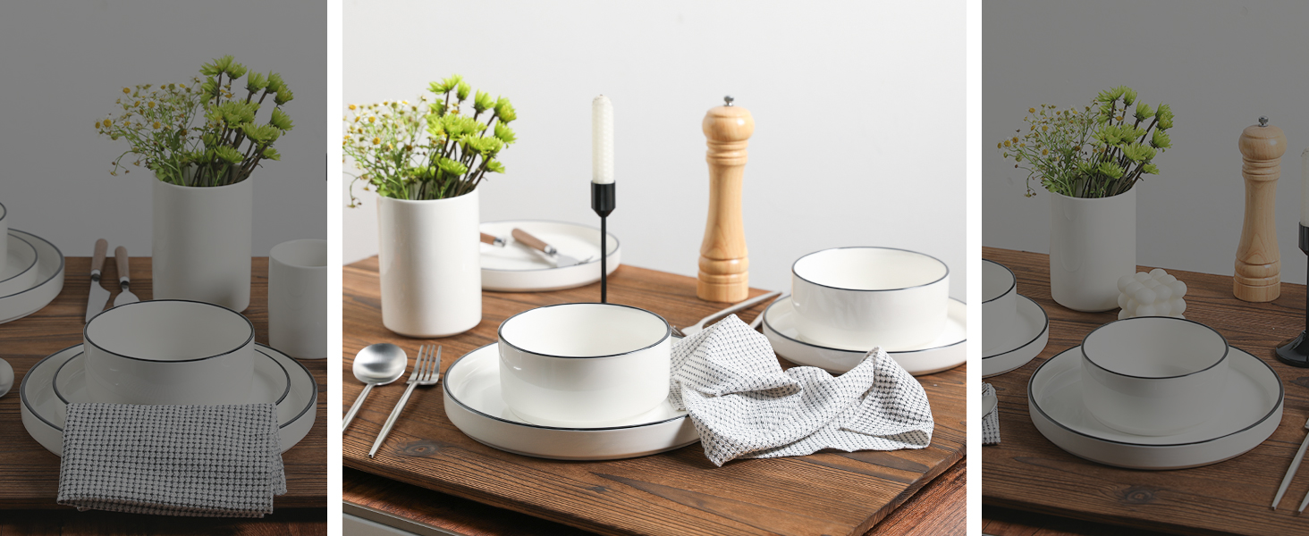 Набір посуду Sweejar Home з кераміки на 4 особи (12 предметів): тарілки та миски з порцеляни, богемський стиль, набір для обіду, безпечний у мийці та мікрохвильовці