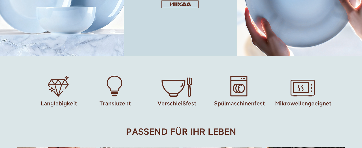 Набір посуду HIKAA на 6 осіб, 18-ти предметний сервіз з кісткового фарфору, комплект тарілок, безпечний для мікрохвильової печі та посудомийної машини, сервіз для дому, весілля, легкий та довговічний (блакитний)