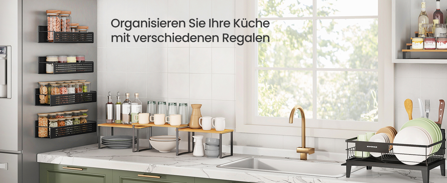 SONGMICS Магнітна полиця для спецій, 4 шт. (2 великі, 2 маленькі), без свердління, для кухні, холодильника, мікрохвильової печі, пральної машини, чорний, сталь