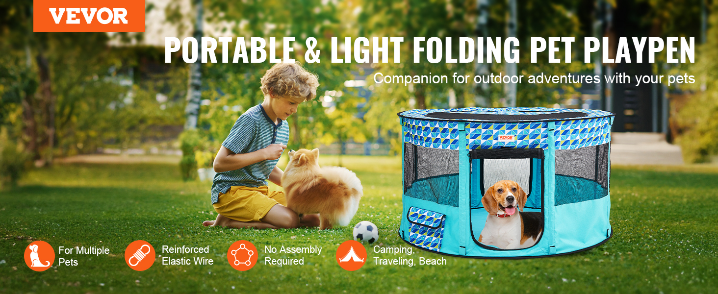 Клітка для цуценят VEVOR, розкладний вольєр для собак, 914 x 914 x 584 мм, 600D Oxford, для малих та середніх тварин (Блакитний)