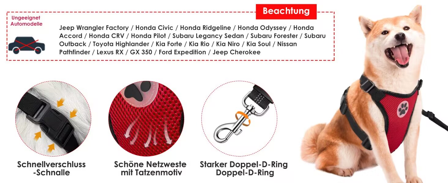 Шлейка для собак SlowTon з кріпленням для авто, чорна, розмір L. Двошарове дихаюче мереживне полотно з латексу, підходить для щоденних занять спортом.