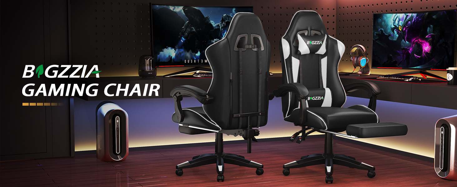 Ігрове крісло Bigzzia Ergonomic Gaming Stuhl з підніжкою та функцією масажу, біле