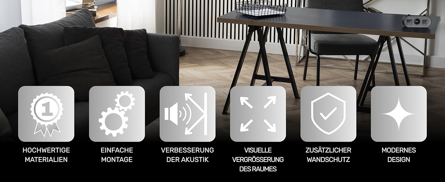 Акустичні настінні панелі з ламелями на фетрі, білі (набір 2 шт. 275x27 см), 1.485 м² — декоративна стінова облицовка