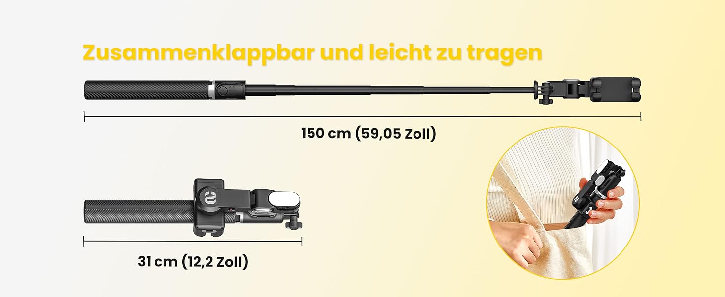 Стабілізатор для телефону AOCHUAN M2Pro Black з відстеженням обличчя, 4-в-1 RGB-підсвічування, 108 см, для iPhone та Android