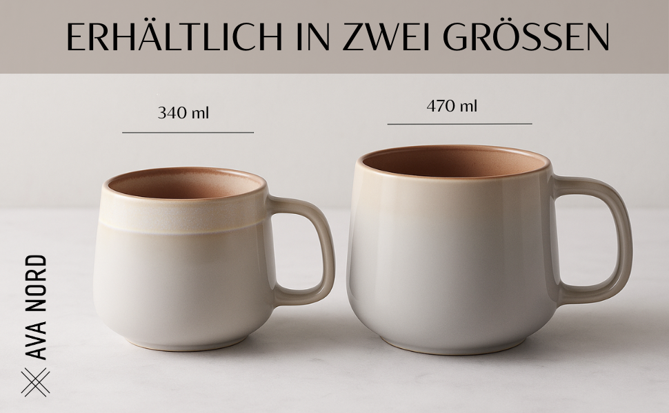 Набір керамічних кавових чашок 4 шт, 470 мл – чашки з фаянсу у скандинавському стилі – великі кавові чашки, чашки для чаю та напоїв – для кави та чаю – підходять для мікрохвильової печі та миття в посудомийній машині, сірий колір
