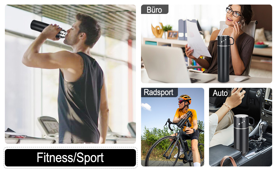 Термос із нержавіючої сталі 550 мл - термос-термокружка з чашкою та ручкою, вакуумний термос 12 годин гарячий / 12 годин холодний, нековзний термос для кави в дорогу для спорту, роботи, школи, автомобіля (Чорний)