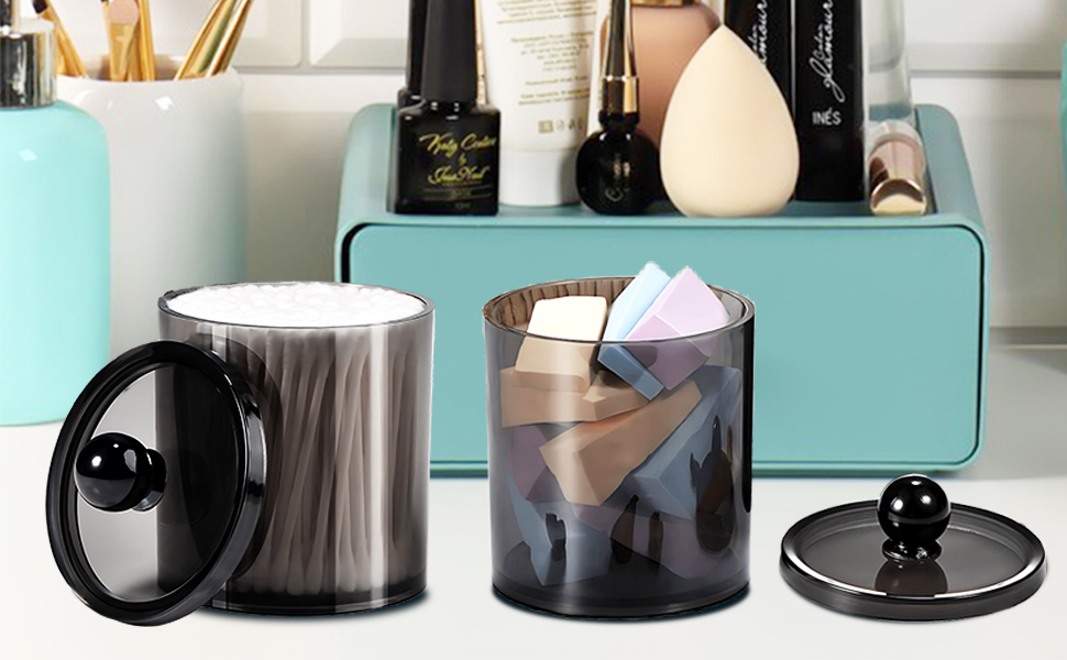 Організатор для ватних дисків та паличок AIMIXUN, набір 2 шт, чорний, прозорий диспенсер, для ватних паличок, зубної нитки, шпиньок