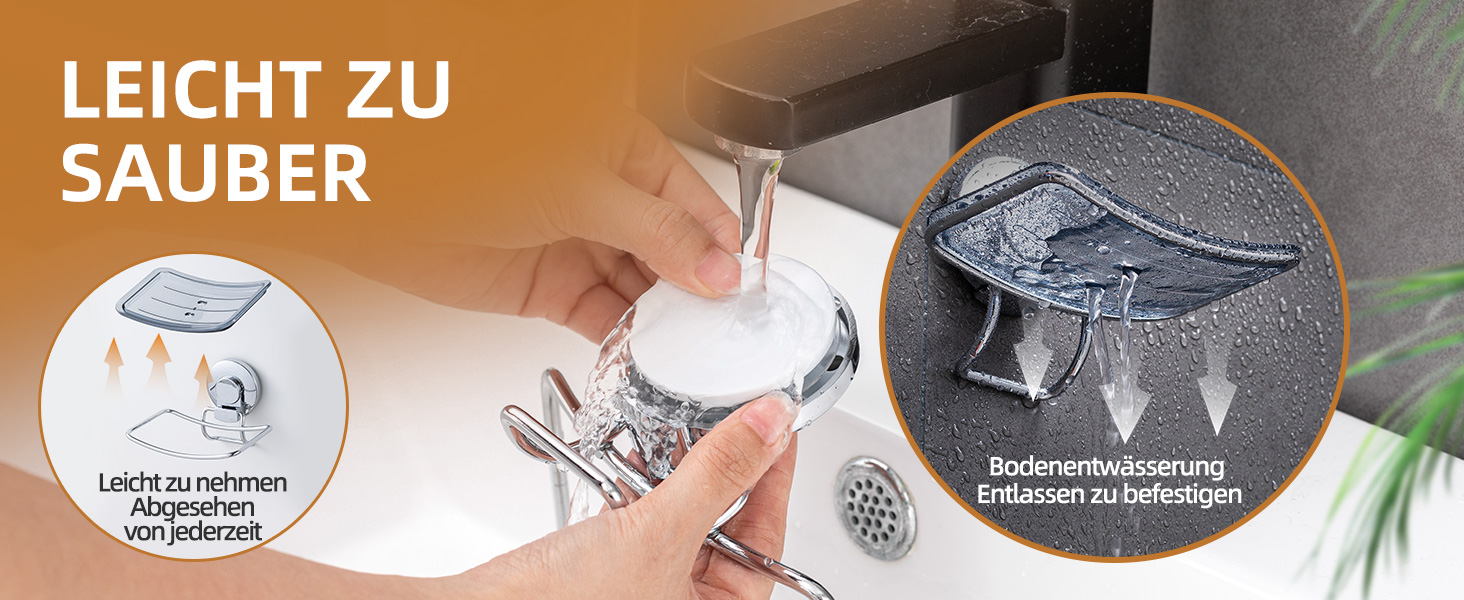 Тримач для мила LEVERLOC з піддоном, місткість до 3 кг, настінний, без свердління, з присосками, для ванної кімнати та кухні, білий (1 ступінь хромована сталь)