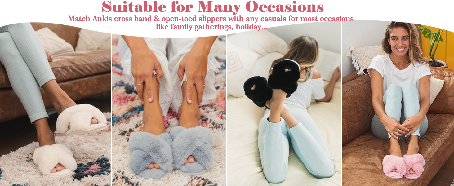 Тапочки жіночі Ankis з плюшу, теплі зимові, з перехресними ремінцями, з піною з пам'яті, відкриті пальці, жіночі пухнасті тапочки для дому та вулиці (білий, чорний, сірий, рожевий, верблюжий) 36/37 EU Білий