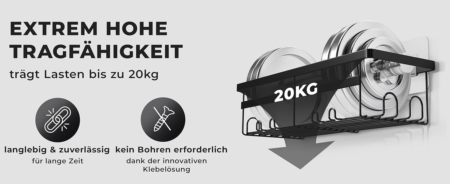Настінна поличка для душу без свердління - чорна | Дзеркальна поличка для ванної кімнати з нержавіючої сталі | Органайзер для душу, шампуню та аксесуарів
