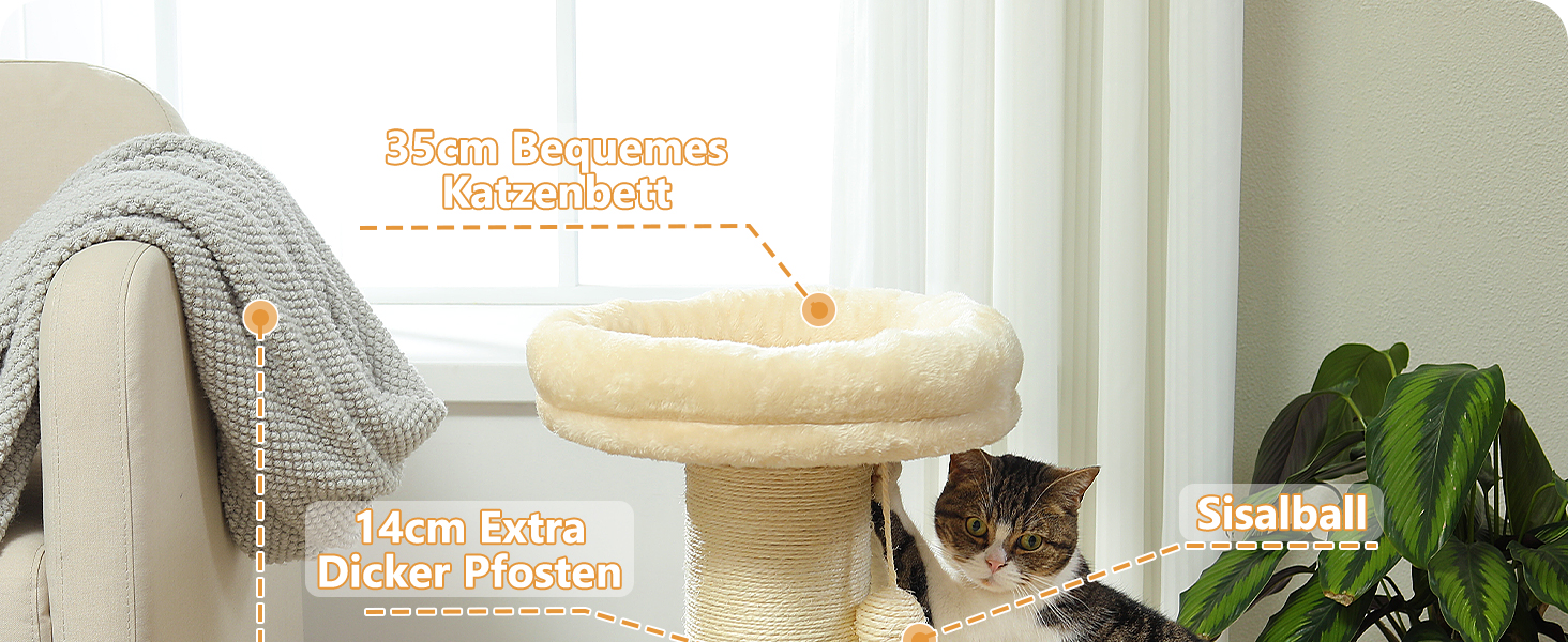 Котячий будиночок PAWZ Road: високий когтетоп з м'яким ліжком та іграшками, бежевий