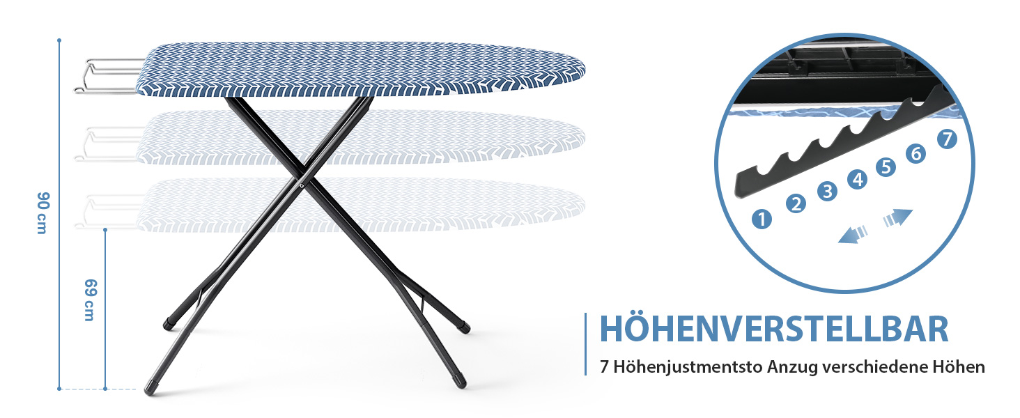 KINGRACK Прасувальна дошка складна з підставкою для прасування, регульована по висоті, стабільний стійкий стіл з товстим покриттям та металевими ніжками, 33 x 110 см, блакитна