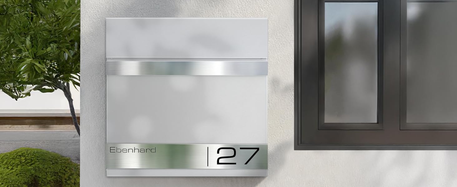 Поштова скринька Metzler Premium з газетницею, антрацит. Персоналізована з табличкою для імені. Якісна настінна поштова скринька з нержавіючої сталі V2A з порошковим покриттям RAL 7016, модель Stencil (біла)