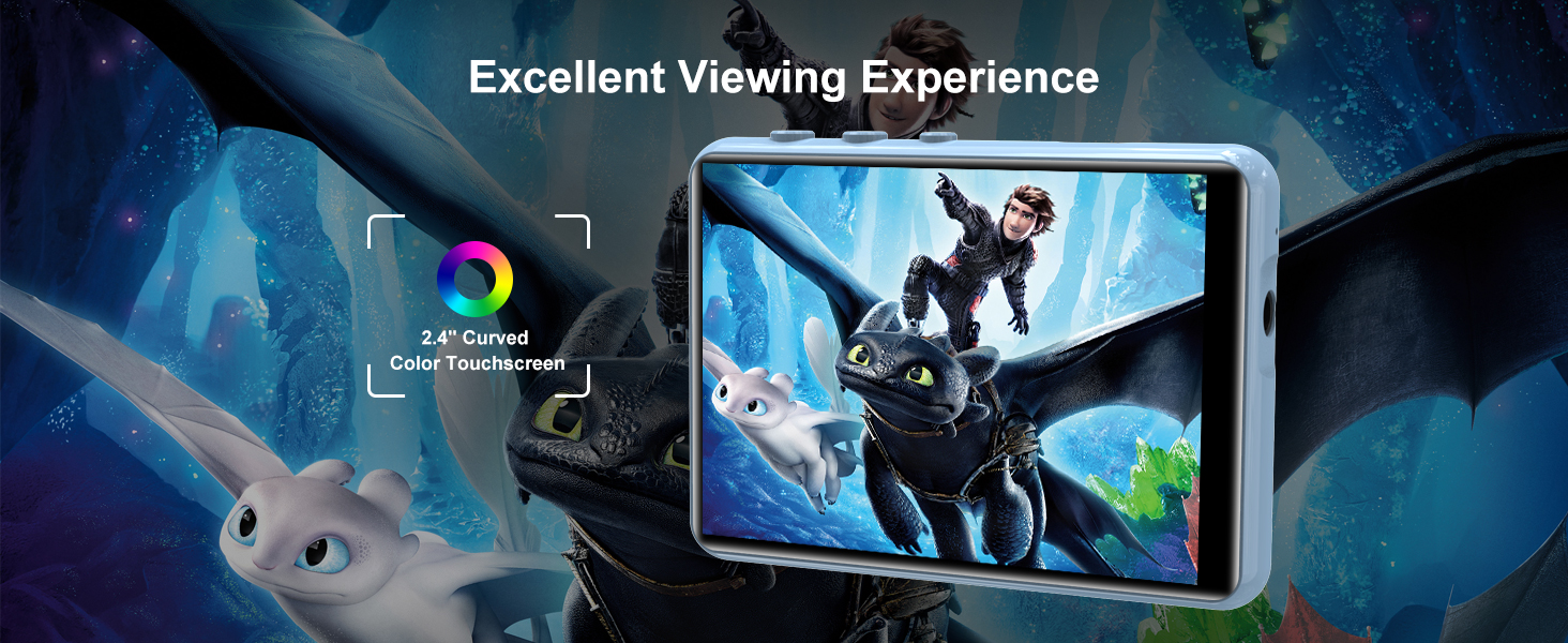 MP3-плеєр 64GB Bluetooth 5.3 з сенсорним екраном 2.4' для дітей, FM-радіо, запис голосу, Line-In (Чорний, Синій)