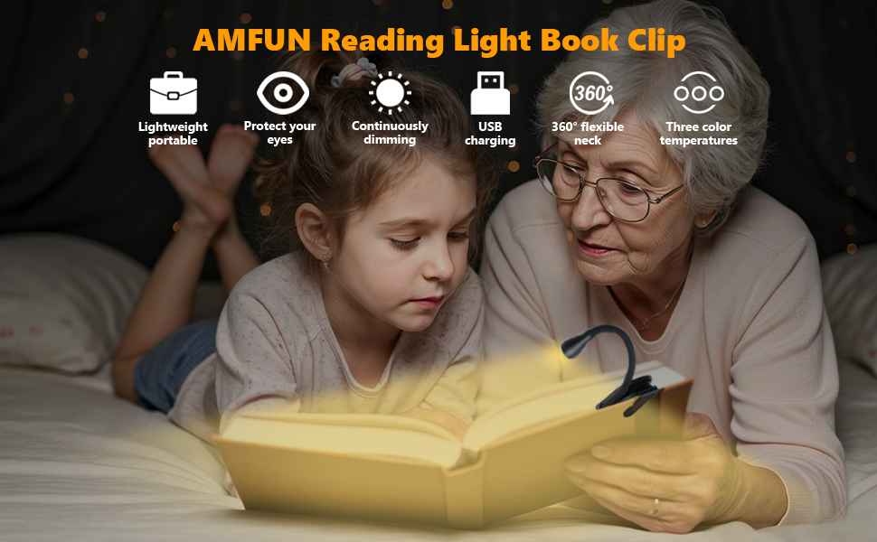 Світлодіодна лампа для читання з кріпленням, акумуляторна, 3 режими температури кольору, USB, гнучка на 360°, для читання в ліжку, ідеальна для книголюбів та дітей, чорна