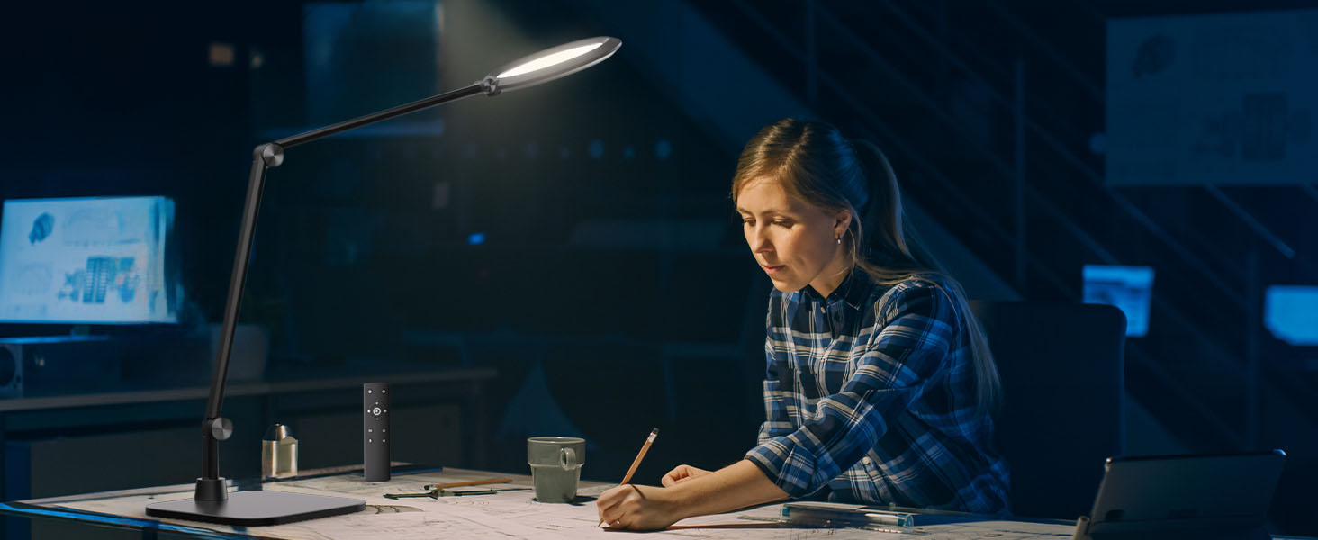 LED лампа настільна з денним світлом для відеоконференцій, офісна лампа з підставкою, регульована з 4 кольоровими режимами, 18W світло для відео, захищає очі, для дому та офісу, матовий білий (тінтовий чорний)