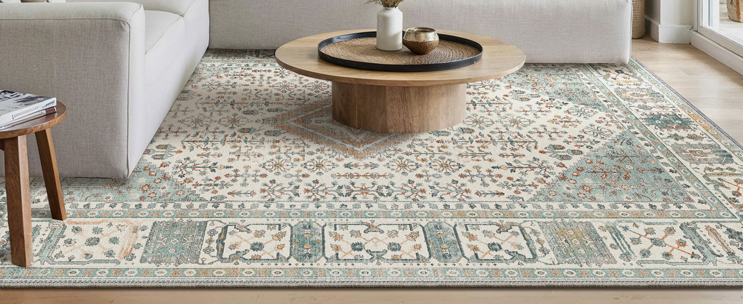 Килим GENIMO Boho Vintage 160x230 см, короткий ворс, антиковзаючі, для вітальні, спальні, їдальні, офісу, салатовий, геометричний, прямокутний