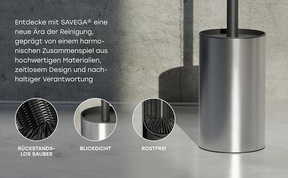 Торцева щітка для унітазу SAVEGA з нержавіючої сталі та захистом від бризок - сучасний дизайн, сріблястий колір