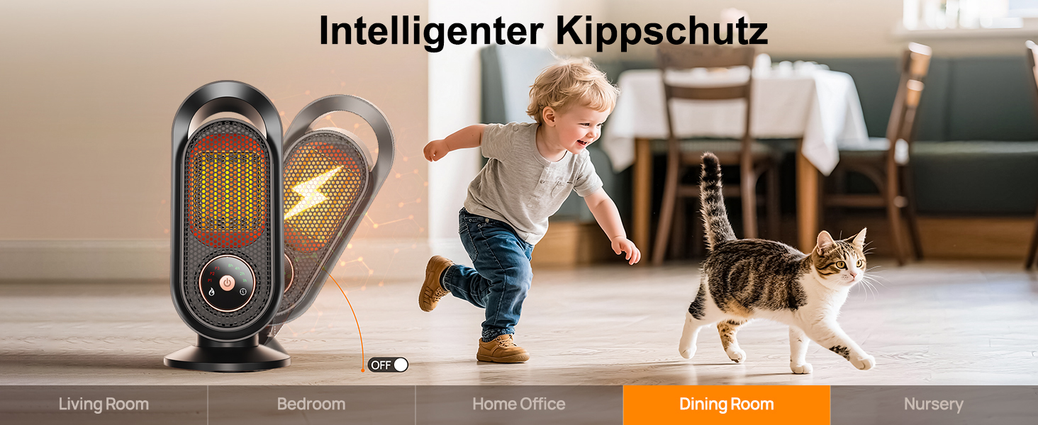 Електричний обігрівач, портативний обігрівач для кімнати, енергозберігаючий 1500W, керамічний з термостатом, таймером та 3 режимами, захист від перегріву та перекидання для офісу та спальні