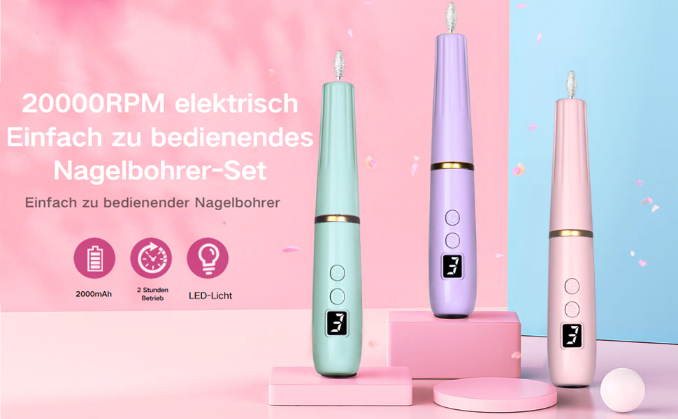 Професійний електричний фрезер для нігтів 12 в 1 з USB-зарядкою, 20000 RPM, для манікюру та педикюру, фіолетовий