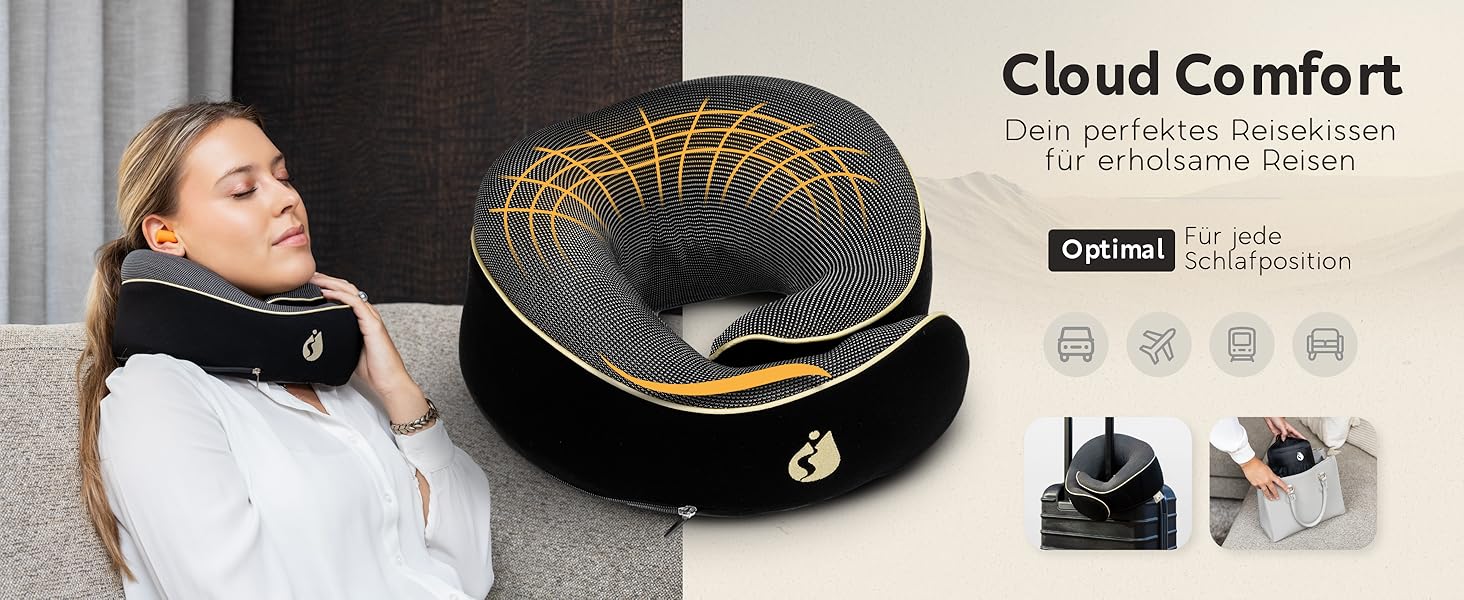 Подушка для шиї TRAVARA - Memory Foam - для подорожей на авто та літаку - чорна