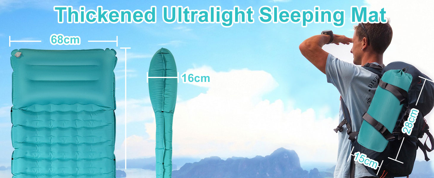 Надувна ізольована каремат для кемпінгу DeeprBling з самонадуваванням та помпою, 200x70x10 см