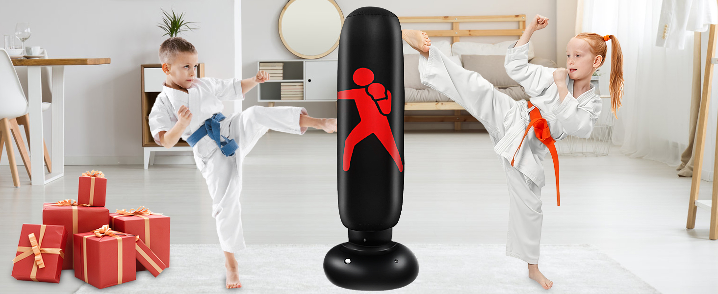 Боксерський мішок для дітей Ninonly з рукавичками та насосом. Ідеально для дому, вулиці, спортзалу від 6 років. Червоний.