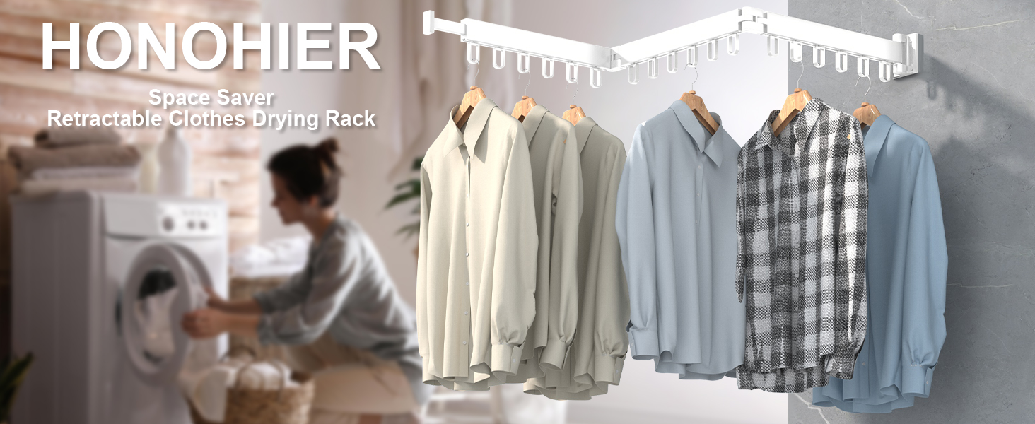 Висувна сушарка для білизни на стіну з гачками. Компактна сушарка для балкона, білизни, ванної кімнати, спальні (Біла, 3 складаних секції)
