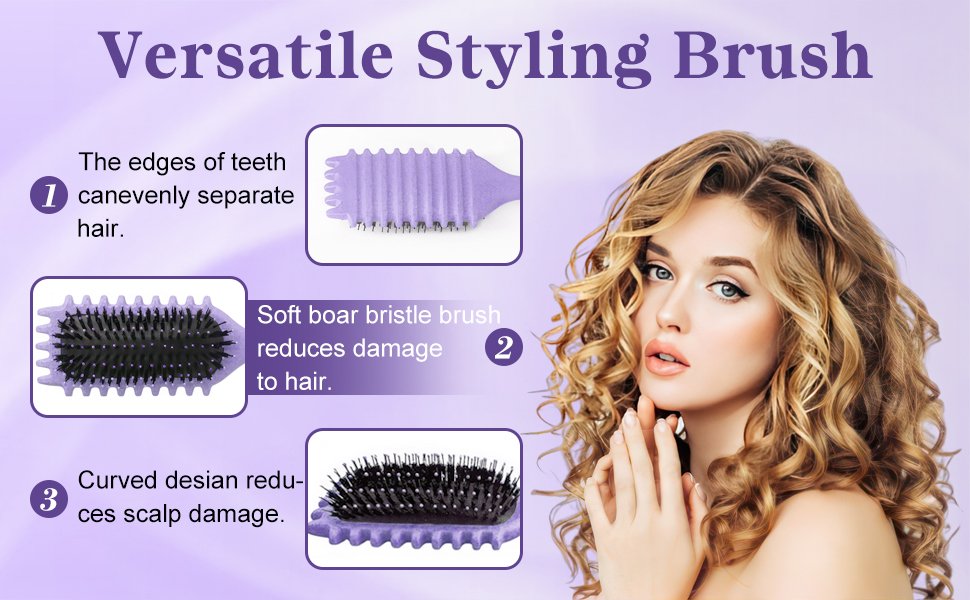Щітка для локонів Lockenbürste: антистатична стилінг-щітка з вентиляцією для мокрого та сухого волосся, ідеальна для кучерявого волосся та створення об'єму (фіолетова)