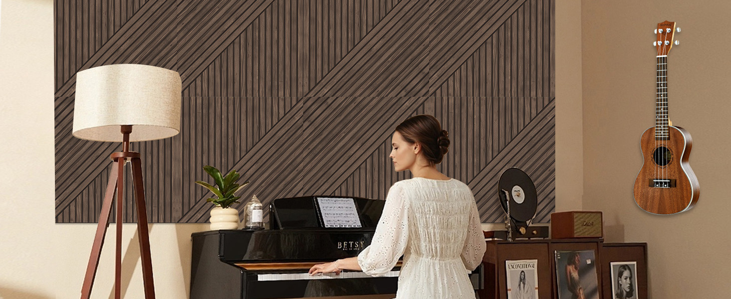 Акустичні панелі JBER, самоклеючі звукопоглинаючі стінові панелі для офісу, студії та дому, 6 шт, 180 x 120 см, колір темний горіх