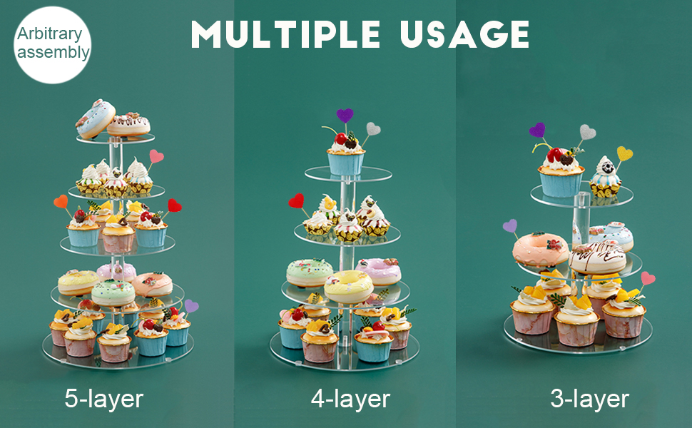 Підставка для капкейків з акрилу на 5 ярусів, 20 шпильок, прозора, для тортів та десертів, весілля, дні народження, барні вечірки, квадратна