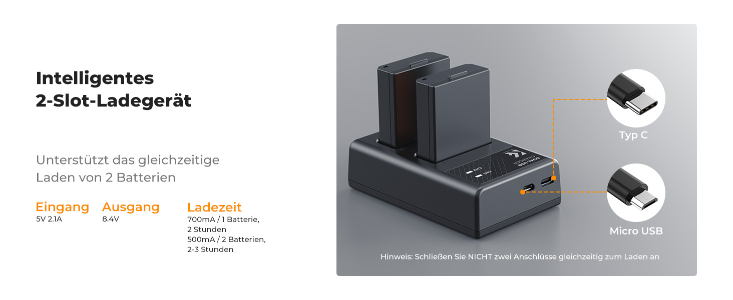 Акумулятор K&F CONCEPT LP-E10 (2 шт.) з подвійним зарядним пристроєм Micro USB/Type-C, сумісний з Canon EOS 1100D/1300D/1500D/1200D/X50