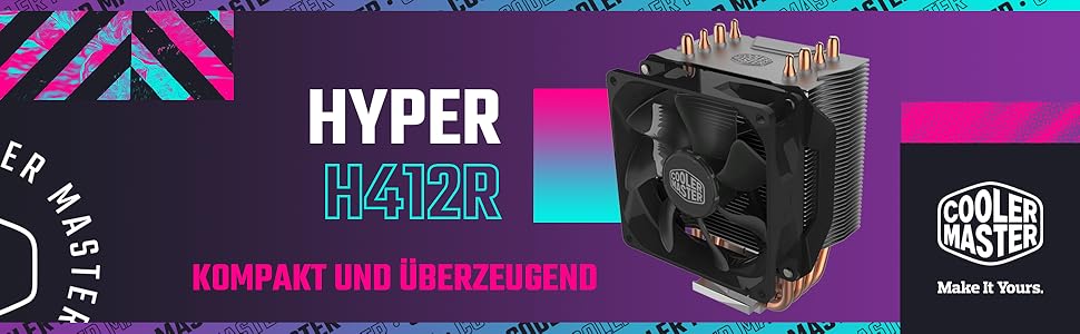 Кулер для CPU Cooler Master H412R з 4 тепловими трубками (180 Вт), 92 мм вентилятор (PWM), сумісний з AMD та Intel
