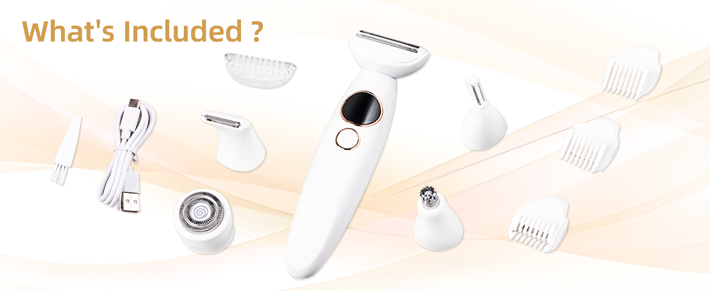 Електричний жіночий тример Carehabi 5-в-1 для тіла, обличчя та бікіні. Вологостійкий (IPX7) з USB-станцією.