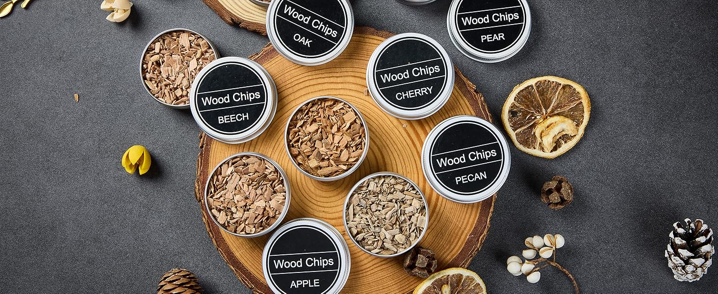 Набір для копчення віскі: 6 видів тирси, дубовий smoker з основою, 2 металеві фільтри, комплект для віскі та Old Fashioned, подарунок для чоловіків (без бутану)