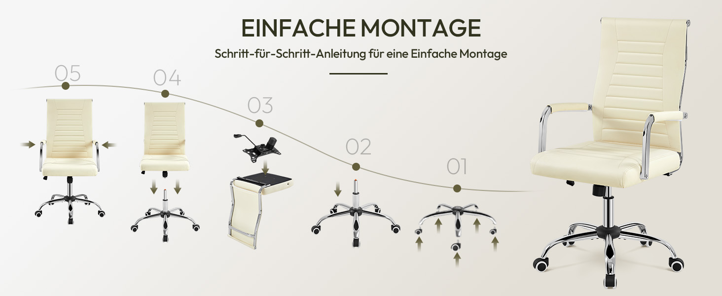 Офісне крісло Yaheetech з підлокітниками, ергономічне, для офісу, комп'ютерне, для начальника, висока спинка, з функцією гойдання, до 136 кг, бежеве