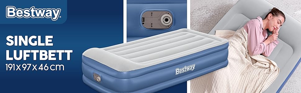 Надувний матрац Bestway TriTech Vento XL з електронасосом 191x97x46 см, синій