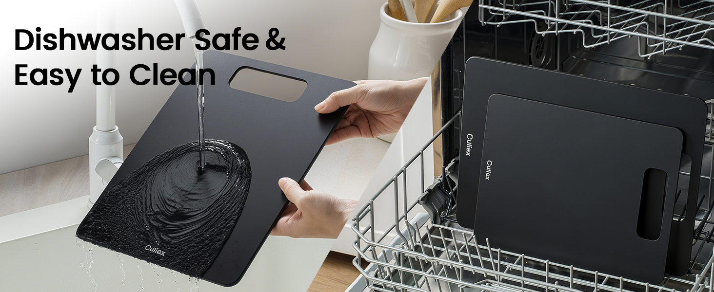 Набір дерев'яних обрізних дощок 2 шт. з бамбука, стійкі до миття в посудомийній машині, високої щільності, нетоксичні, BPA-free, з антиковзними ніжками, безпечні для ножів – ідеально для кухні та як подарунок, чорного кольору