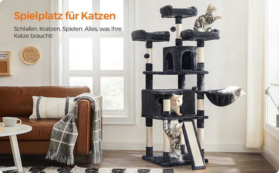 Драбина-кіготь для котів Feandrea, XXL, 169 см, сірий (PCT019W01, 54x49x169 см)