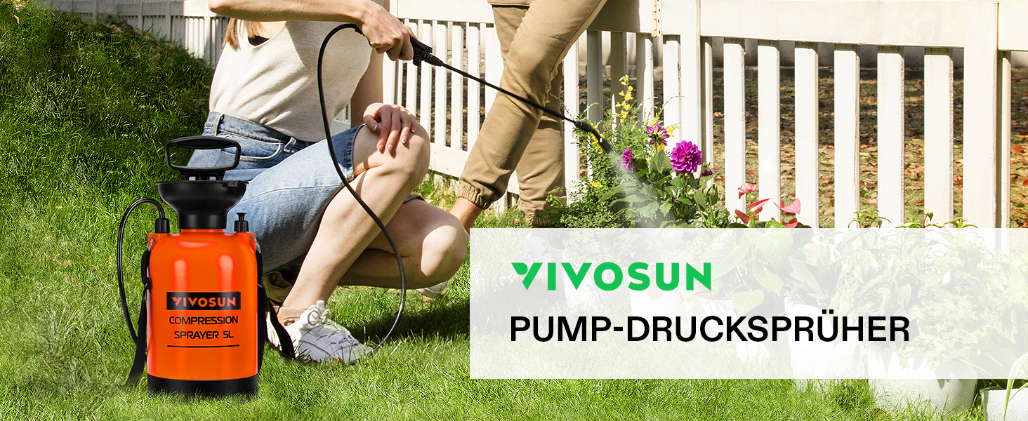 VIVOSUN 5L оприскувач для саду з регульованою насадкою та ременем, помповий розпилювач для поливу рослин, газону та прибирання, з запобіжним клапаном
