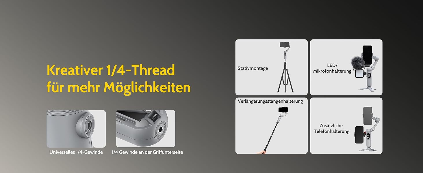 Стабілізатор для смартфона AOCHUAN з 3 осями, з функцією розпізнавання облич, вбудованим світлом, 1/4