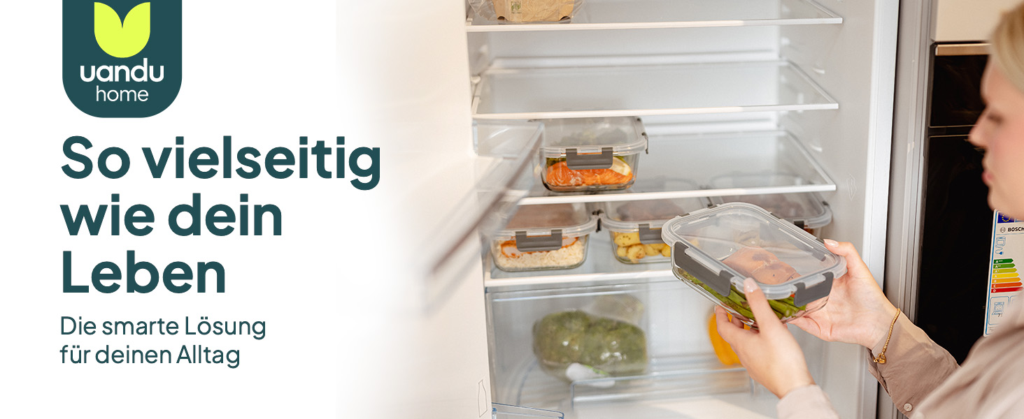 Набір контейнерів для їжі Uandu з кришкою (10 шт.) – контейнери для зберігання їжі з скла, BPA-free, придатні для миття в посудомийній машині, мікрохвильовій печі та морозильній камері, антрацит