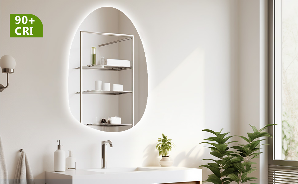 LED дзеркало для ванної кімнати з підсвічуванням 70x50 см, холодне біле світло 6000K, енергозберігаюче, диммування, проти запотівання