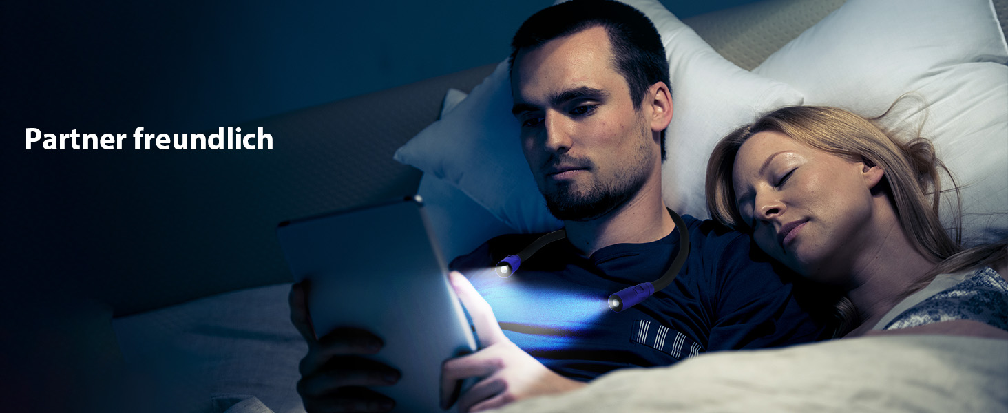 LED лампа на шию LUXJET для читання, в'язання, ремонту - акумуляторна, 3 кольори світла, регульована яскравість (темно-синій)