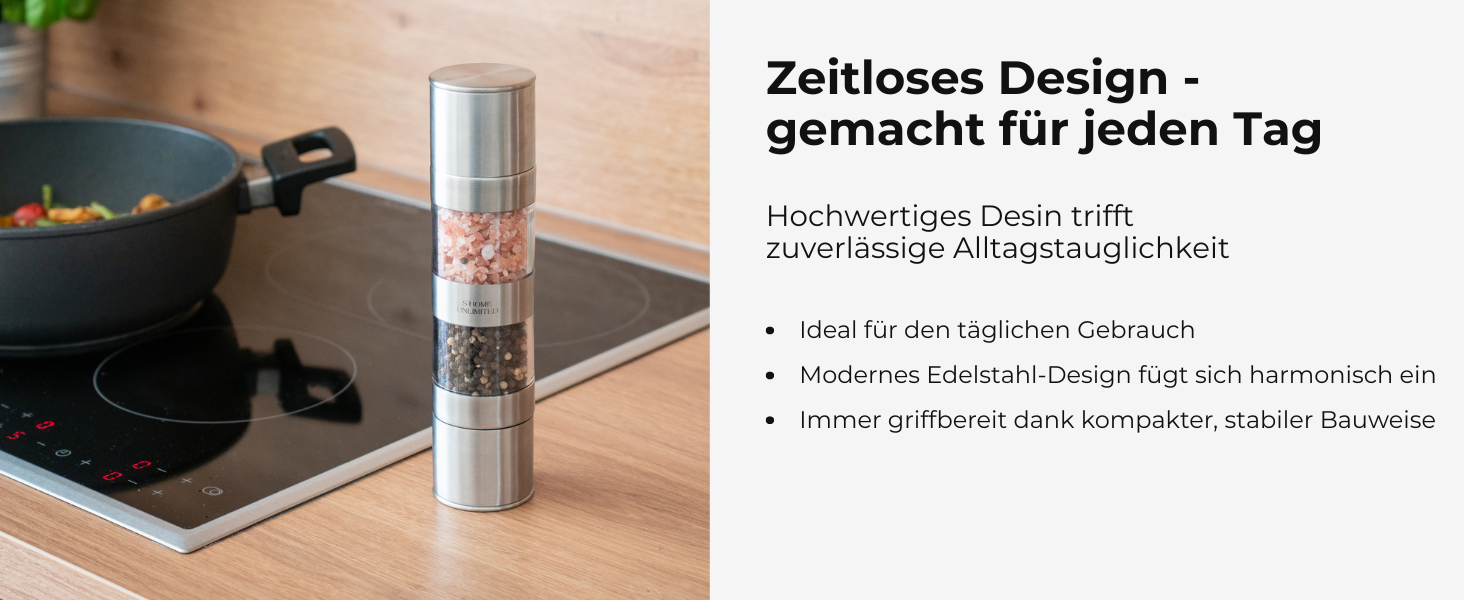 Мельниця для солі та перцю 2-в-1 з нержавіючої сталі | Ручна мельниця для спецій з керамічним жорном та регульованим ступенем помелу