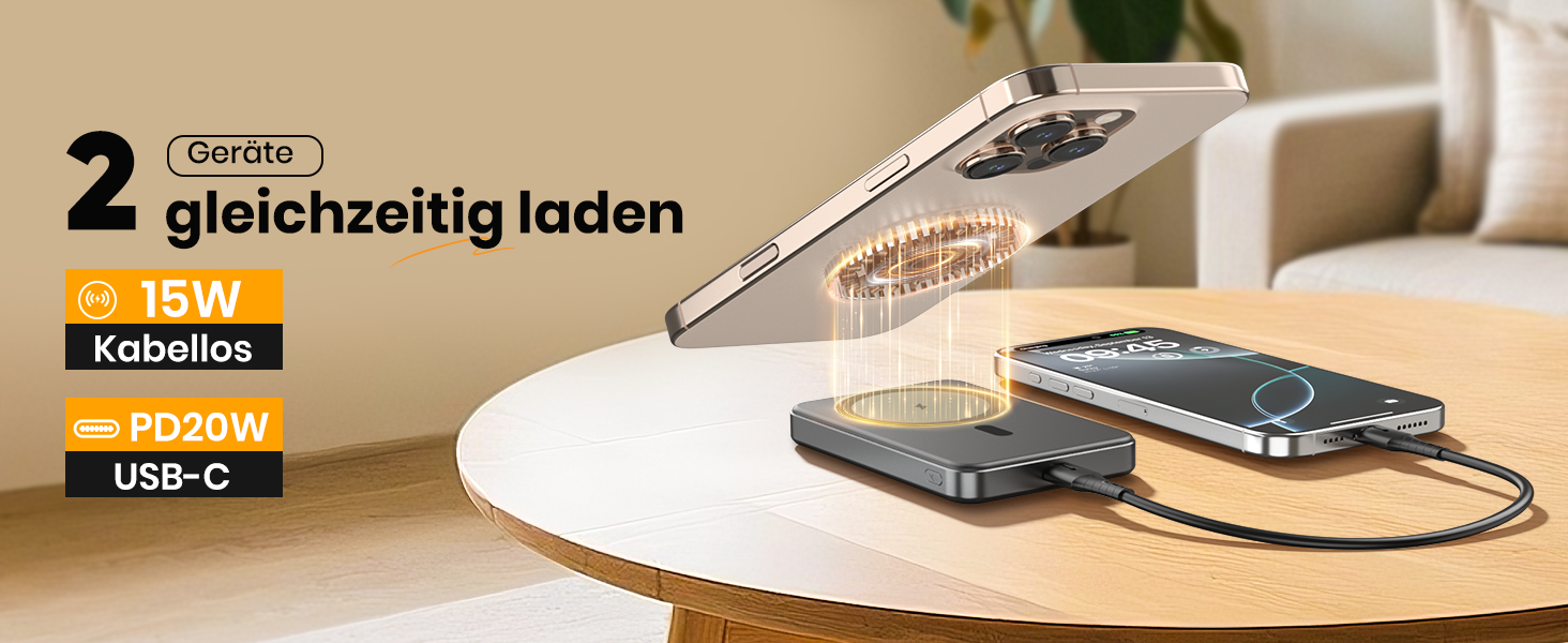 Портативний зарядний акумулятор SOARAISE 10000mAh з PD 20W, USB-C та бездротовою зарядкою, LED дисплеєм, чорний